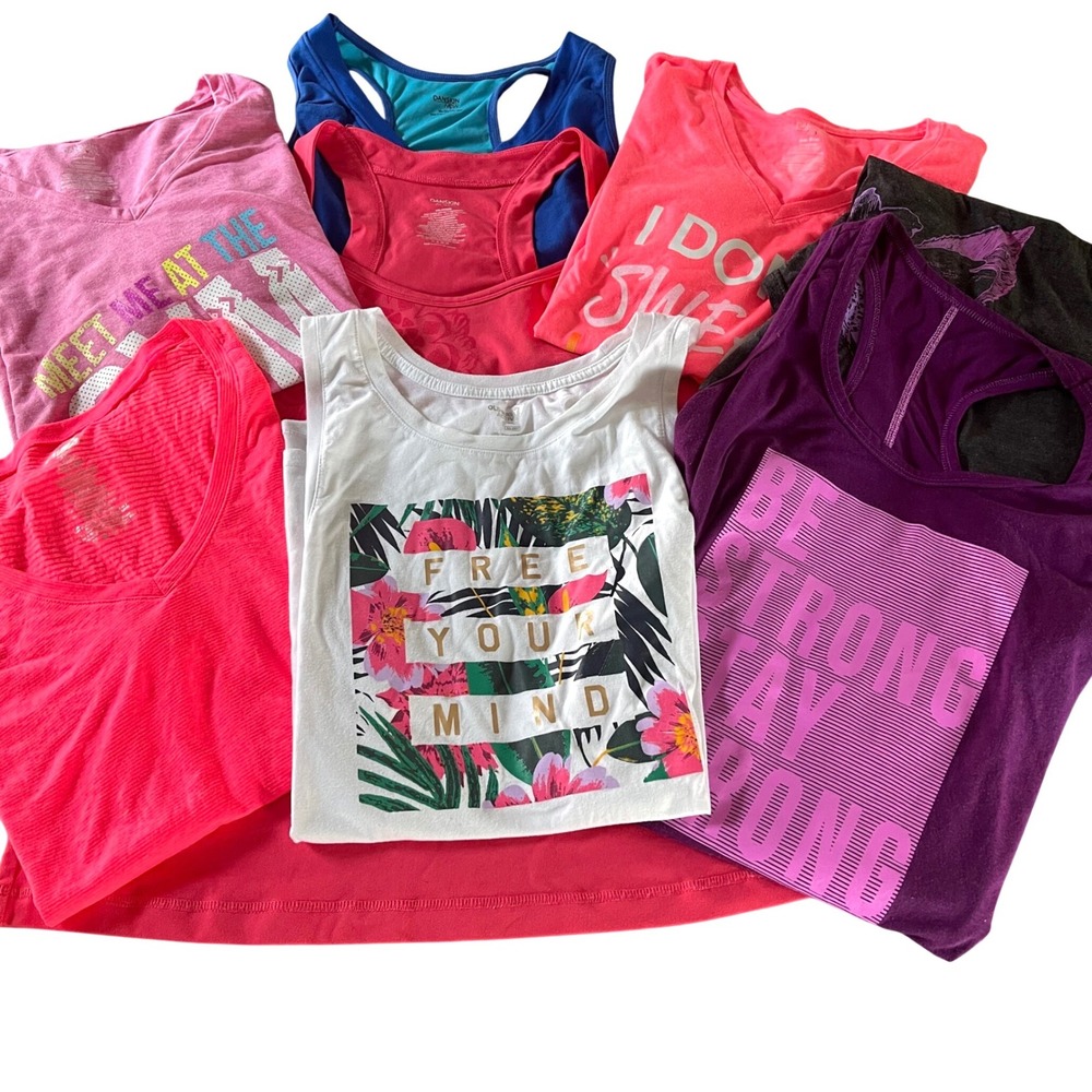 Avia Danskin Old Navy Activewear Bundle Women XXL Pink Blue Graphic Workout Tops